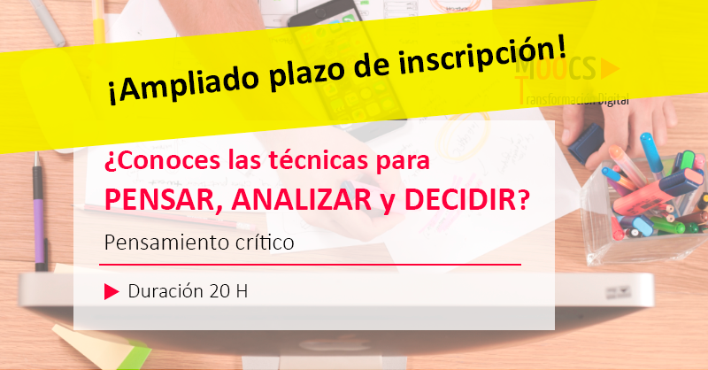 moocs_digital's tweet photo. ¡Aprende a manejar las técnicas de pensamiento crítico para conseguir una mejor calidad y un procesamiento inteligente de la información! APROVECHA ESTA OPORTUNIDAD ¡Inscríbete GRATIS! ▶️ https://t.co/V74arVgeih

#CrearFuturo #FSE #FormacionContinua https://t.co/SlRLD9hZQH
