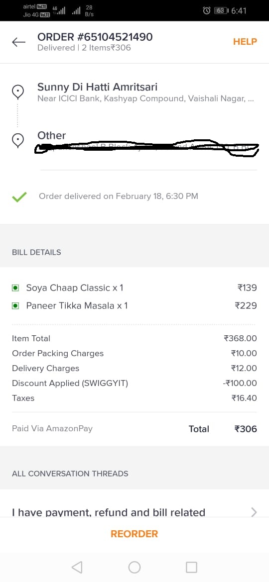 aashishchhabra's tweet photo. @swiggy_in @SwiggyCares @GST_Council Wrong bill from Swiggy, Can you explain this Bill.. GST invoice already includes GST 16.40 and parcel charge 10 rs. Why u r taking again on top of 368rs. #DoubleGST https://t.co/YeOFCA0fh8