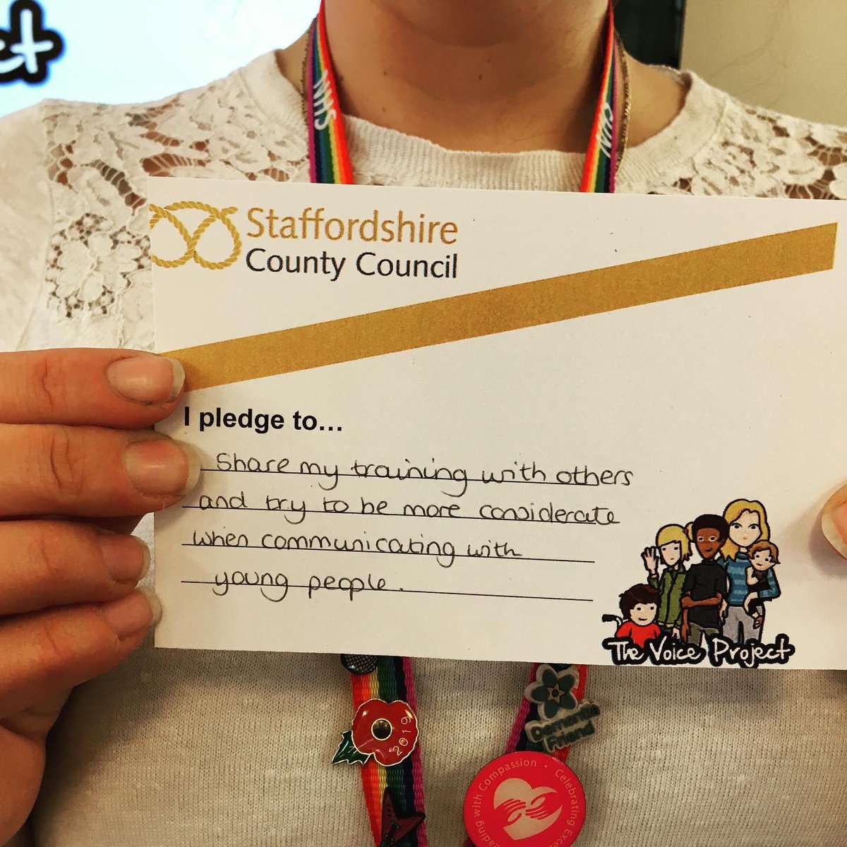 TheVPStaffs's tweet photo. Great day today delivering “communicating with children” training to new staff members of Staffordshire County Council.
Here is a few photos of the staff members attending the course and their communication pledges 🎉🎉
#communicatingwithchildren #pledge #childrenincare https://t.co/fYY5JSYCZg