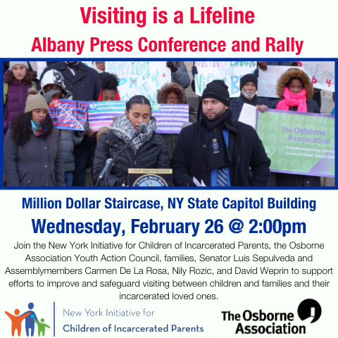 OsborneNY's tweet photo. Please join the Osborne Association’s Youth Action Council, & youth advocates who have experienced parental incarceration, in Albany on 2/26 at 2:00pm to ask that the legislature fund the visiting buses & vote “yes” on the visiting bills!
Please spread the word! https://t.co/9QGiFylD93