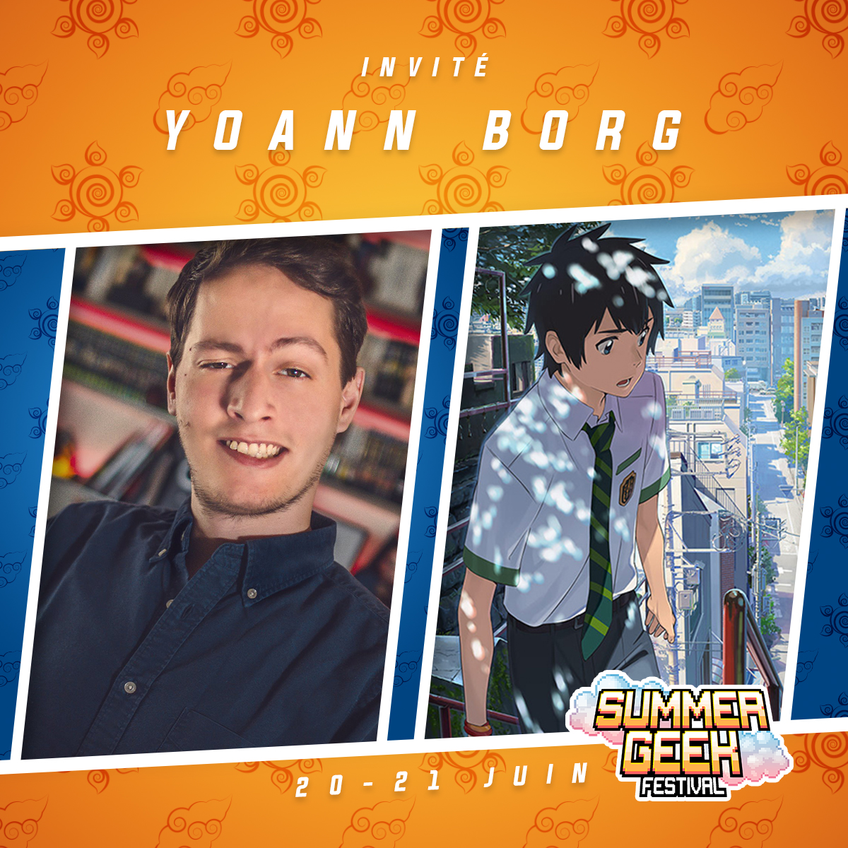 SummerGeekFesti's tweet photo. Nous vous annonçons la venue de Yoann Borg au #SummerGeekFestival2020!😍
#YoannBorg est la voix française de Kaïô dans #DragonBall super et la voix de #TakiTachibana dans le film déjà devenu culte “Your name”.😜 https://t.co/z7QhmLxBsg