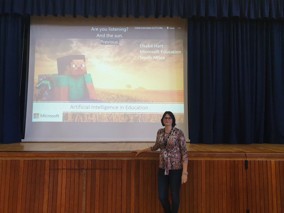 NBConsultLearn's tweet photo. Changing hearts and minds about AI in education at Mikro Laerskool IT Expo. #AI #MSFTEDU #O365 #MinecraftEducation  @HartElsabe @c4kofficial @WCED_CTLI @WCED_eCulture https://t.co/cy7hM859aQ