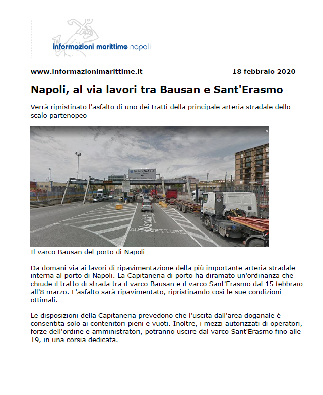 Al via i lavori di ripavimentazione all'interno del porto di Napoli.