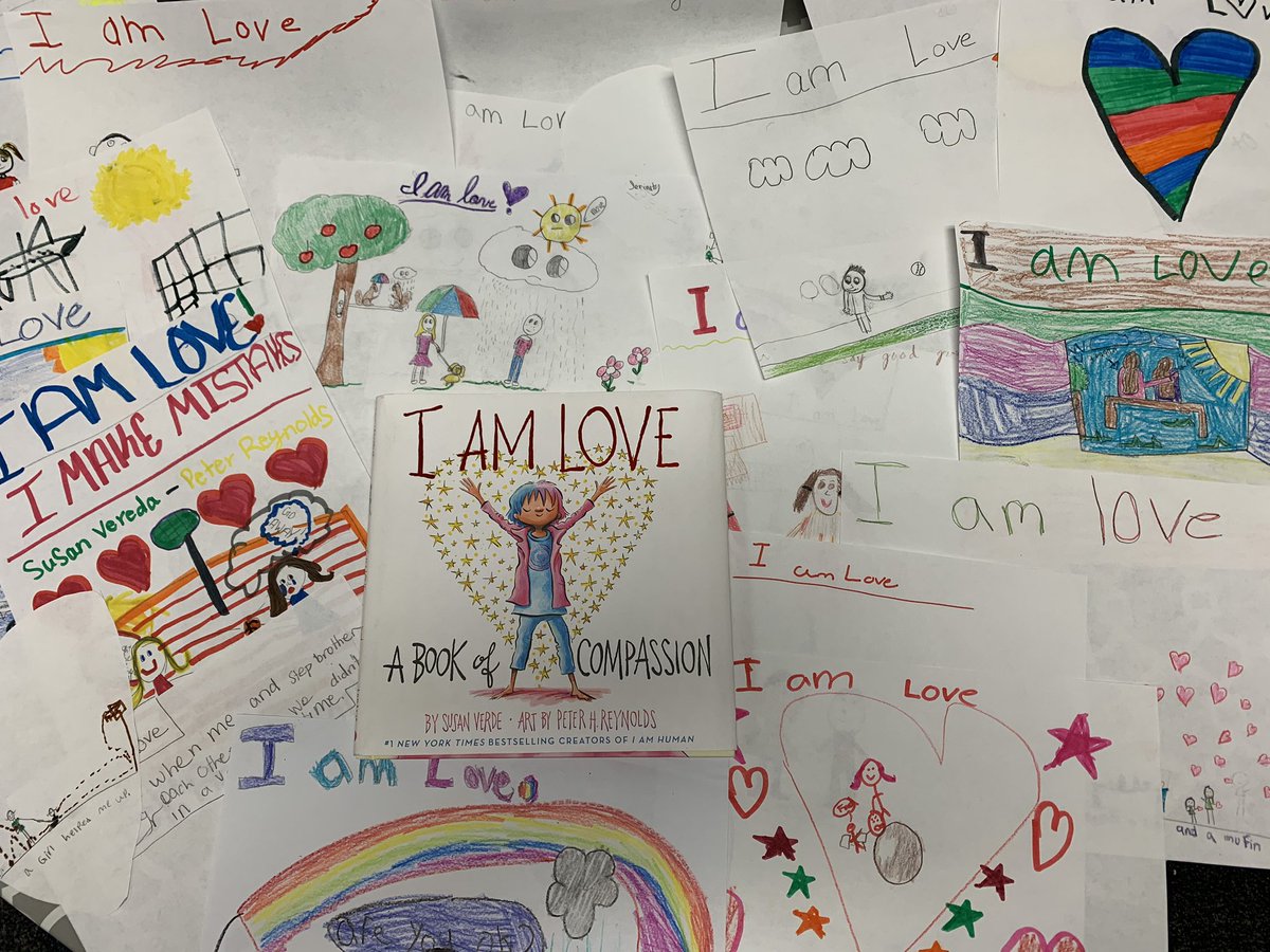 CounselorBESt's tweet photo. Our character trait this month is compassion! We created our own “I AM Love” artwork inspired by @susanverde and @peterhreynolds! #inspiringchaps @AISDBrockett @aubreyisd https://t.co/ZFCq01TlMj