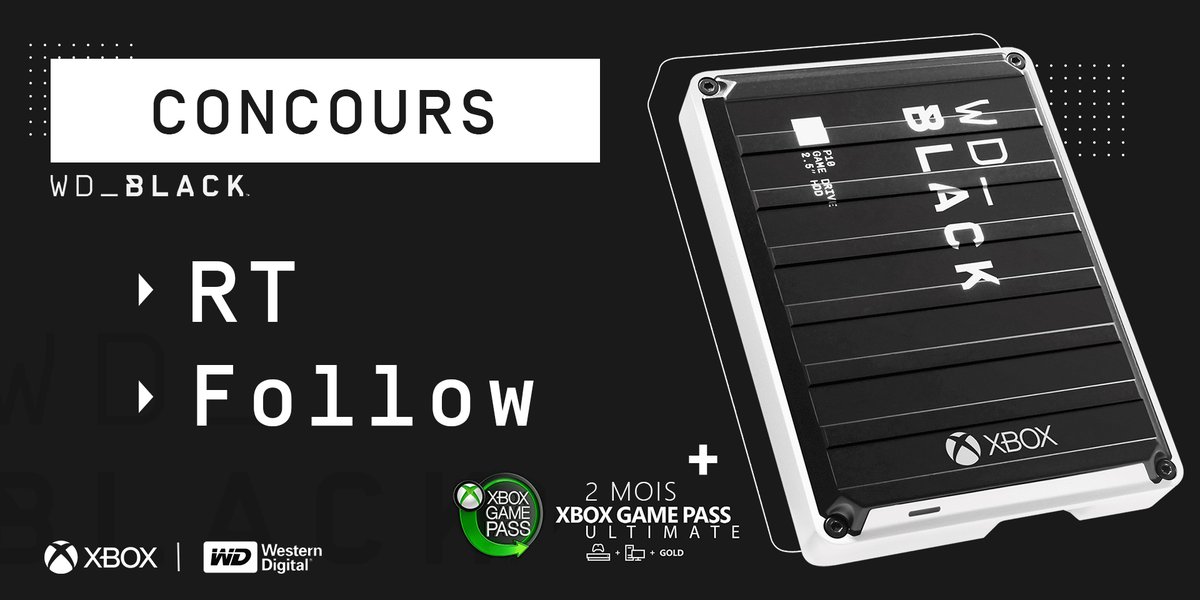 Un produit de taille face à la grandeur du #XGP.

Tente de remporter un Disque Dur WD_Black P10 3 To avec 2 mois de XGPU inclus !

Pour participer :
➡️ Retweet
➡️ Follow <a href="/XboxFR/">Xbox FR</a>

Règlement du concours ➡️ aka.ms/AA7cefw