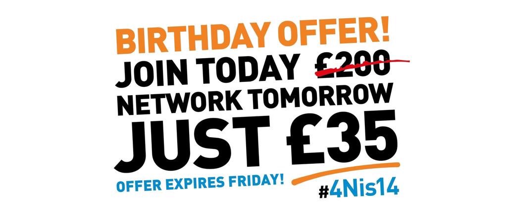 We don't offer a £35 MONTHLY start for a 4N passport membership... Normally. 

It is however #4Nis14 week. If you want to join the UK's #1 Joined up Business Network,
Please CALL 0345 123 4444 to get involved.

4Networking - The British Way of Business Networking. 🇬🇧