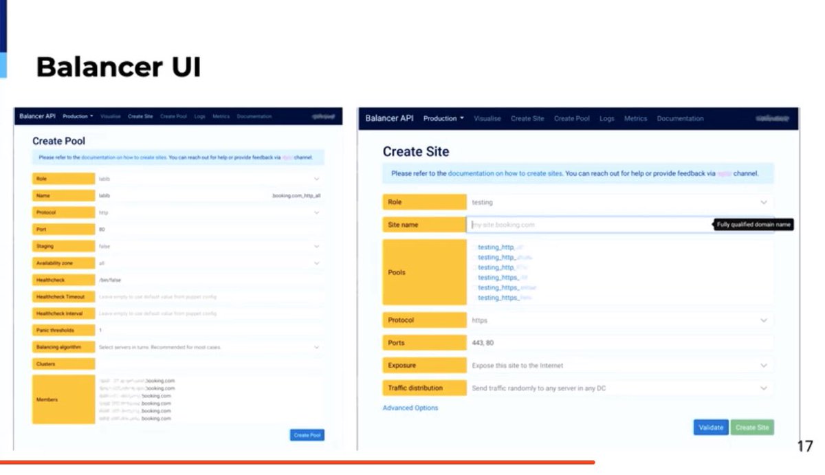 Joab_Jackson's tweet photo. Using @HAProxy (managed by @puppetize), @Bookingcom has set up a load-balancing-as-a-service (#LBaaS), with multiple user interfaces for visualization tools, log access, service configuration controls, failover options etc โ Marcin Deranik #HAProxyConf https://t.co/iz8MXAigFF https://t.co/FDz7L2p81g