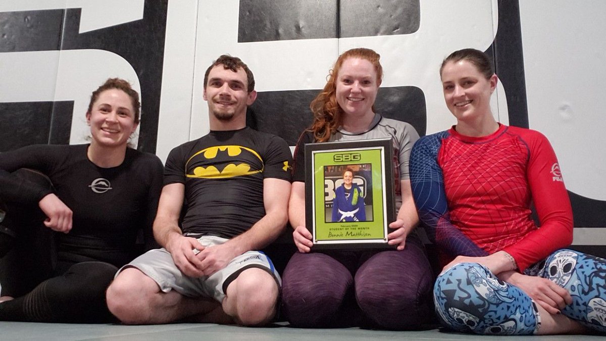 SBG_MT's tweet photo. Bonnie Matthisen is our Adult Student of the Month! 💯 She is coachable, dedicated, and an excellent training partner. Best of all, she always trains with a smile on her face! 😄 Congratulations Bonnie! 🦍💪#kalispell #flatheadvalley #montana #martialarts #bjj #jiujitsu #gyms https://t.co/F02L0NL35J