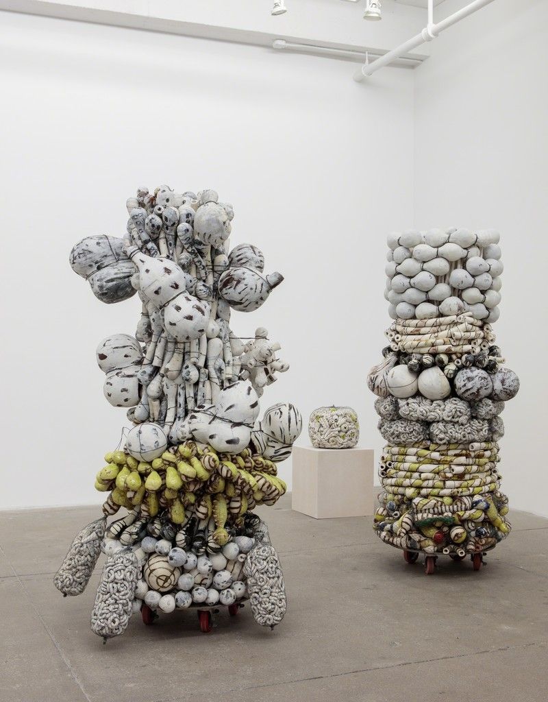 Ceramic sculpture by American artist Annabeth Rosen, 2000s-10s, known for her dynamic, textured abstract works made from numerous assembled pieces