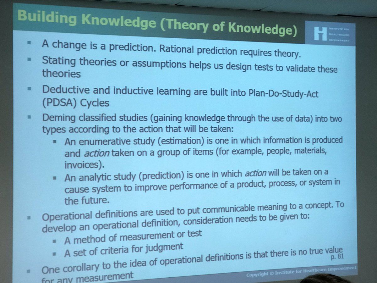 debmorgan71's tweet photo. The system of profound knowledge.....appreciation of a system....the human side of change (psychology)....understanding variation....building knowledge @TheIHI #IAWave63 @fayjojo https://t.co/GIkd1eYIaf
