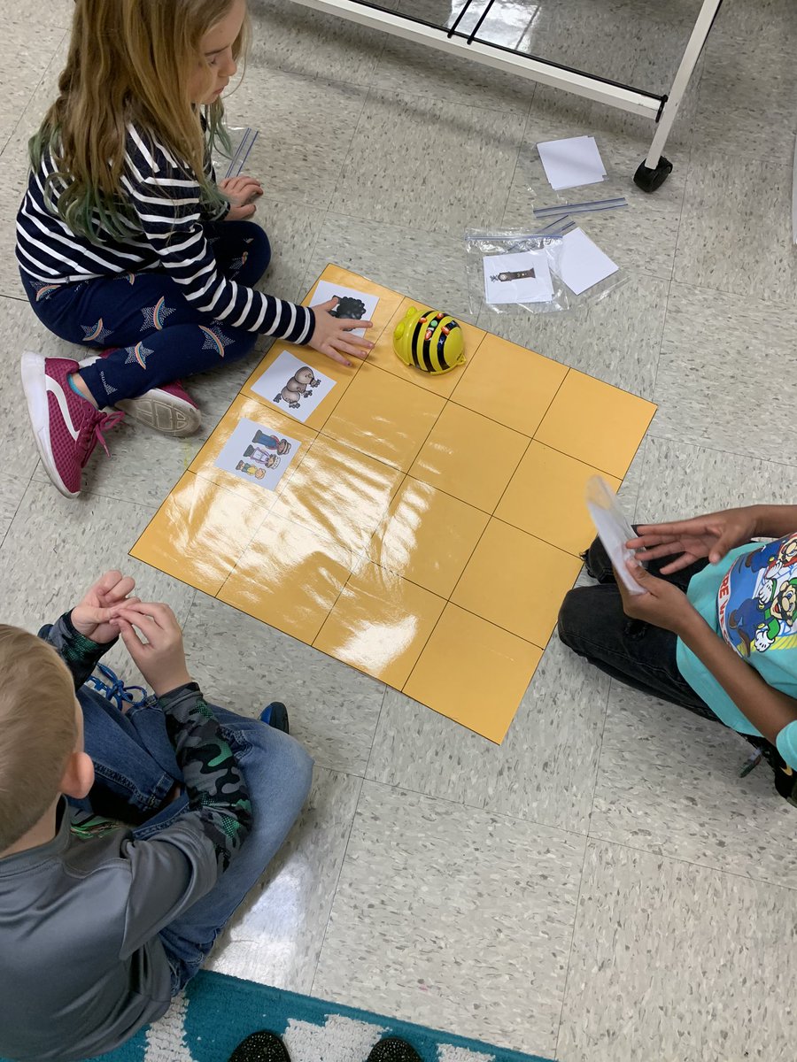 Thearclark's tweet photo. Kinders practicing nursery rhymes with beebots! My heart has hope! They knew the nursery rhymes! Love the coding skills &amp; teamwork they are learning! @MrsBrosigsClass #fcpsitc #OVEInspires #itcinspires @fcpsk12 https://t.co/bT1cJDPf5e