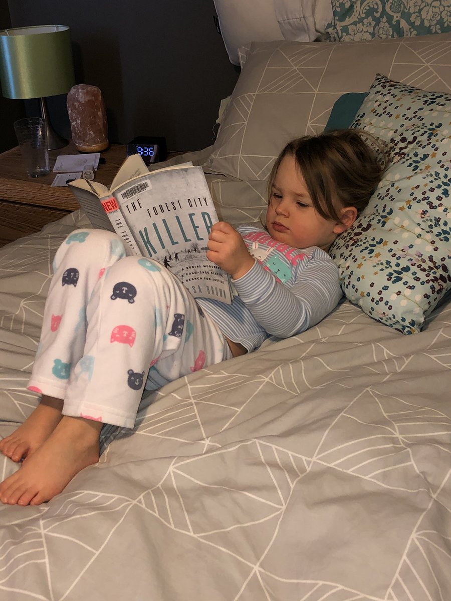 DearJess11's tweet photo. @KarenKilgariff @MyFavMurder raising a murderino! My almost 3 year old digging into some #canadiantruecrime #theforestcitykiller @brownanddickson https://t.co/c4mb1fXouM