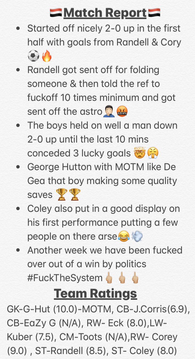 A_BlockazFC's tweet photo. [TEAM NEWS] We are thinking about fucking all these amateur 6 a side leagues off and buying our way into @premierleague so we can have some proper refs, gofundme being set up soon pls donate 👏🏼👏🏼 https://t.co/MmLnyESVGQ