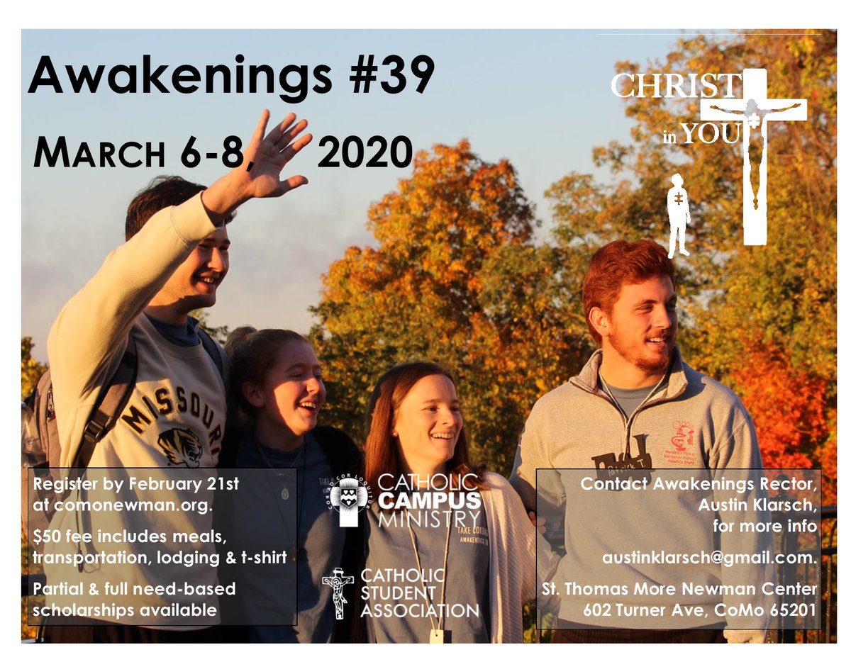 CoMoNewmanCM's tweet photo. Awakenings is:
1) a weekend away from school
2) time with Jesus 
3) a way to meet new friends + be with old friends

Have you signed up yet? https://t.co/uZP9TuDjJk https://t.co/W7nLrKtjlU