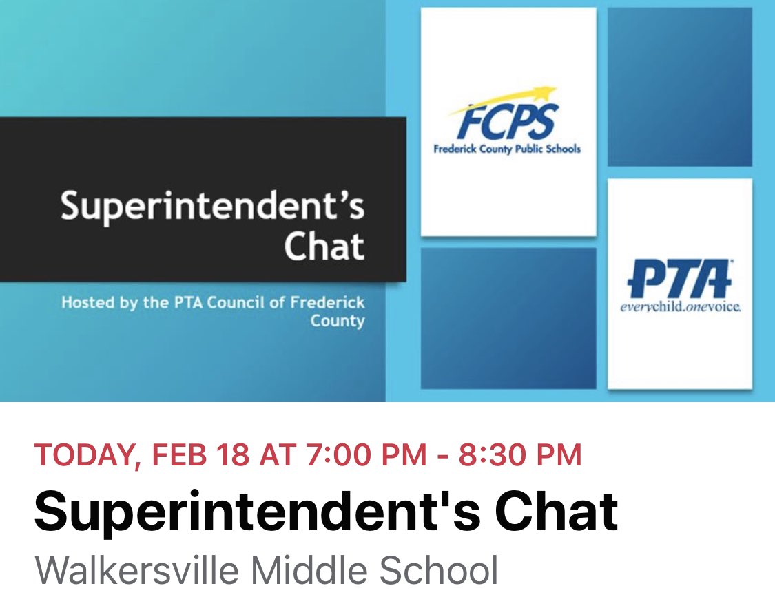 FrederickPTA's tweet photo. Join us tonight! @FCPSMaryland @FCPSMDSuper  #PTACouncil @WMS_PTSA https://t.co/ns26ZIREC8