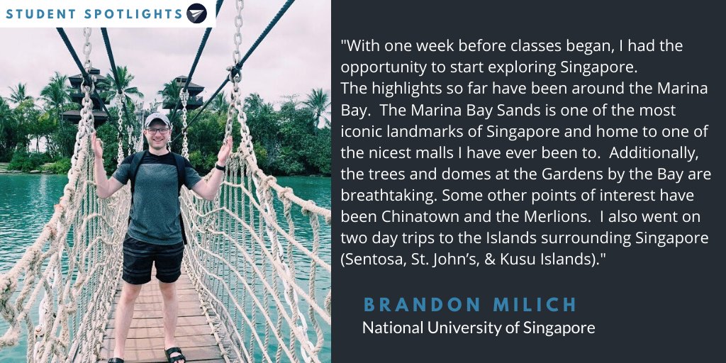 Along with the excitement that the city you plan to study in will bring, so will the neighboring areas. Brandon, who is currently at NUS, shared his exploration of some Islands surrounding Singapore during his first week. Apply at abroad.uconn.edu #STUDENTSPOTLIGHTS 🌎