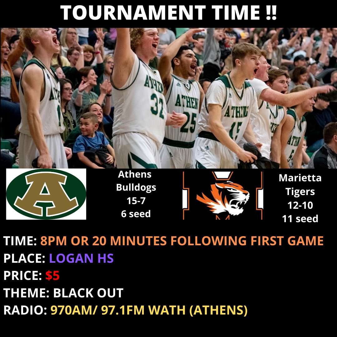 ACSD_Athletics's tweet photo. TOURNAMENT TIME !!

Bulldogs head to Logan tonight to open up their tournament run against Marietta at 8pm. 

#AthensBulldogs #AthensBasketball #TournamentTime #OHSAA @varsityaclub @Athens_Bulldogs @hardwoodheroes https://t.co/JId9gMGtZ1
