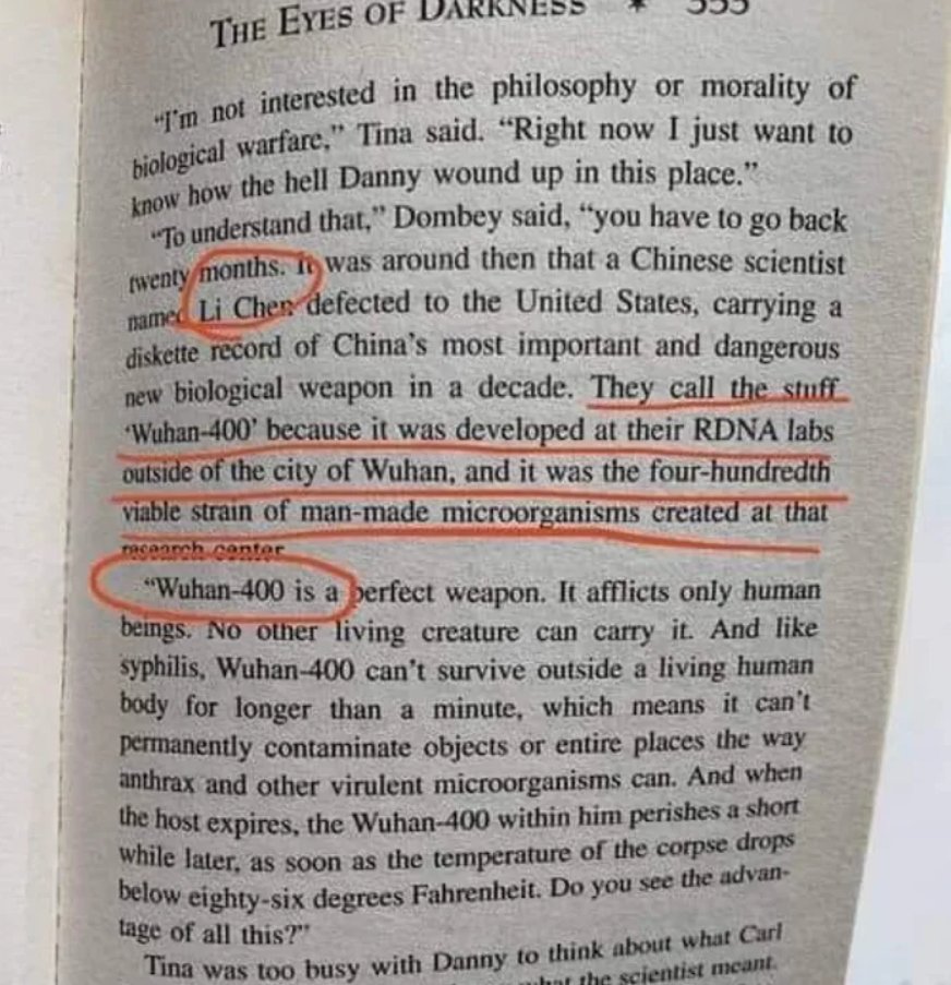 douseewhateyec7's tweet photo. New York Times #1 Bestseller you say? Published in May 10, 1981 by Dean Koontz predicting #Coronavirus #Corona #Covid_19 seems quite strange don`t you think? Surely they would never lie to us. https://t.co/YWcCQlWslu
