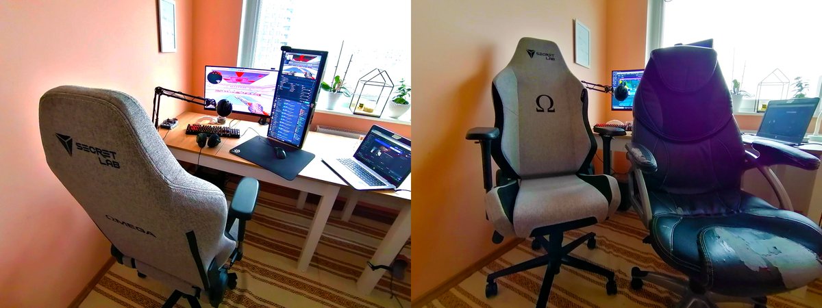 skimmoest's tweet photo. Old vs. new.
Just got my new chair from @secretlabchairs !
This Secretlab Omega 2020 SoftWeave™ is amazing! My back thanks you! 😊

#secretlab #omega2020 #softweave #skimmo #skimmoest #streamer #twitch https://t.co/3Idv8t9GdK