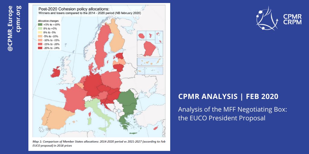 CPMR_Europe's tweet photo. ❔ Question: which Member States lose out based on the #EUCO proposal for future #EUbudget?
❗️ Answer: *almost* all of them
👁️Have a look at @CPMR_Europe analysis of the #negobox & projections for #CohesionPolicy allocations ➡️https://t.co/b0EAkOUA7I https://t.co/lVyCxeusCO