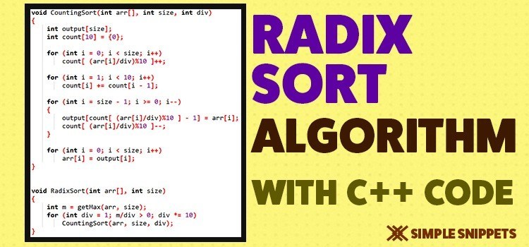 simplesnippet's tweet image. Radix Sort Algorithm with C++ Code | Sorting Algorithms | Data Structures & Algorithms simplesnippets.tech/radix-sort-alg…