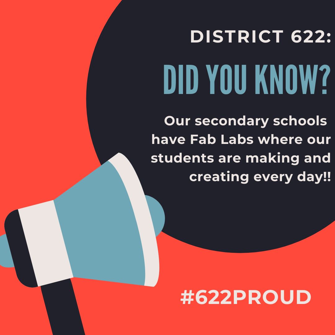 isd622's tweet photo. Did you know? Our secondary schools have Fab Labs where our students are making and creating every day! #622Proud https://t.co/xQghlvNRwu