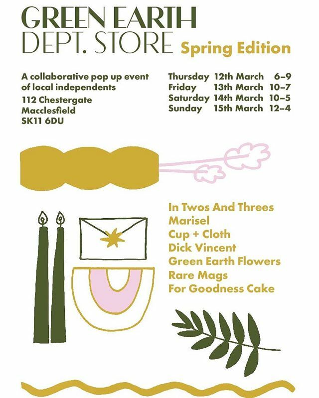 Green Earth Dept Store is back! So excited to be opening up the studio and collaborating with this wonderful bunch of local independents for our spring pop up shop.
⚡️⚡️⚡️
We’re joined again by Macc creatives <a href="/intwosandthrees/">Leigh Jennings</a>, <a href="/cup_and_cloth/">Cup + Cloth</a>, @marisel_go… ift.tt/2SCvRsZ