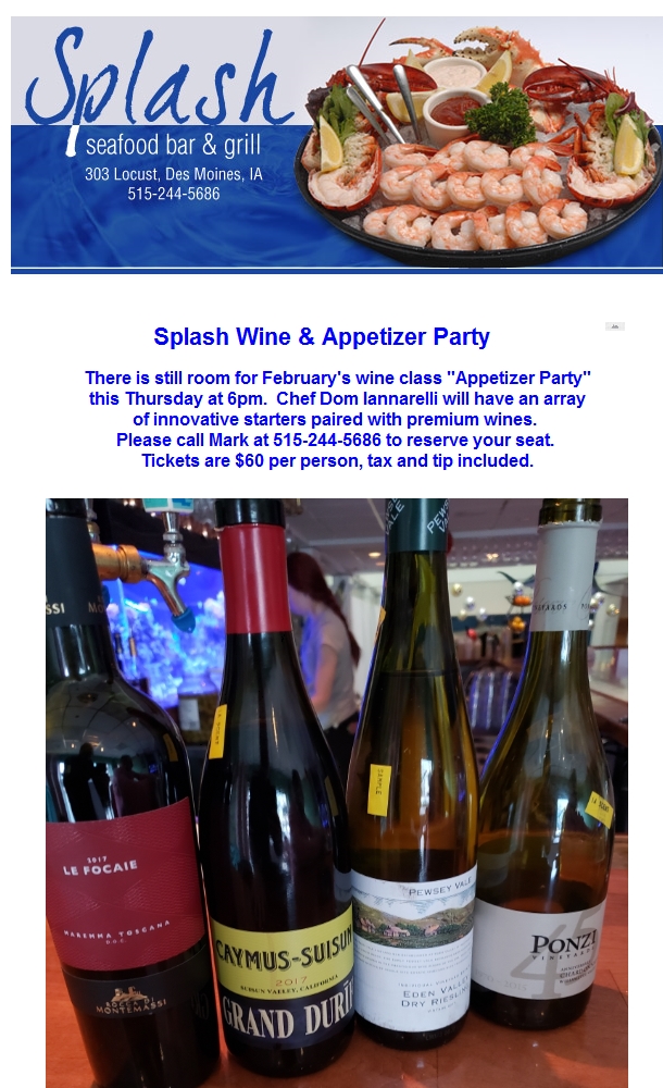 SplashSeafood's tweet photo. Splash Wine &amp; Appetizer Party https://t.co/T3Ibg5hYvR https://t.co/yx8WHnODzD