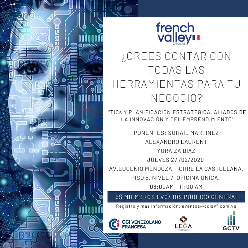 cciavf's tweet photo. ¿Crees contar con todas las herramientas para tu negocio? El 27/02 el Proyecto French Valley Caracas de la CCIAVF estará desarrollando un taller para hablar sobre las "TIC's y planificación estratégica, aliados de la innovación y del emprendimiento". Info: eventos@cciavf.com.ve https://t.co/6oqpABZyAY