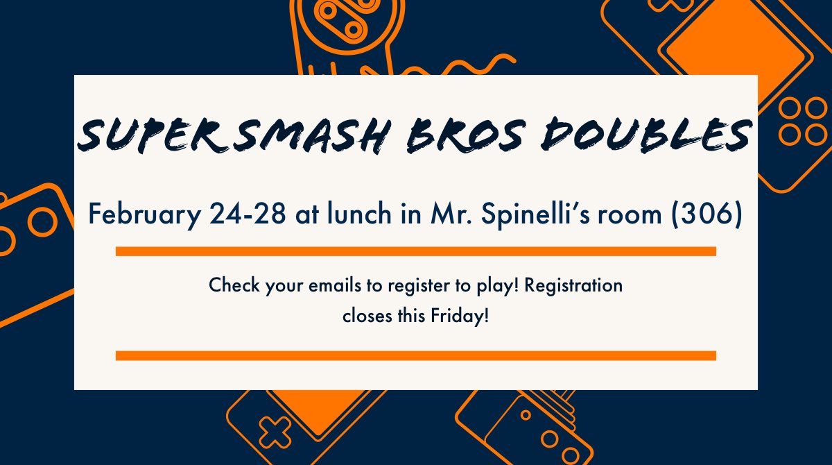 theechsvoice's tweet photo. Hey everyone if you liked the SSB tournament, get ready for doubles where you can play with a teammate against another team! Make sure to check your email for the form that was sent to you! @FSUSD_ECHS #ECHS https://t.co/fxW44CyOoo