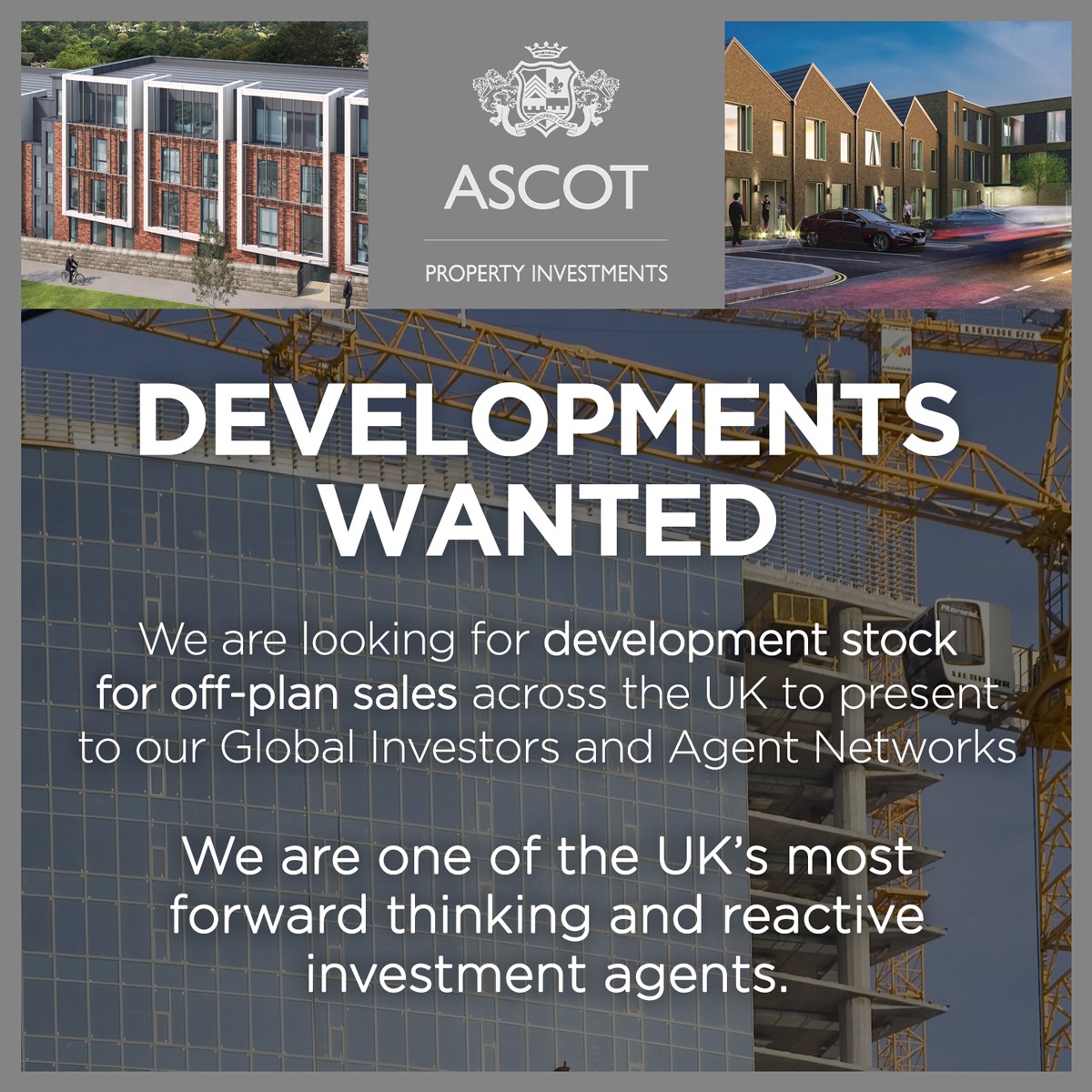 We are looking for stock in major cities such as Liverpool, Manchester, London, Leeds and Birmingham.