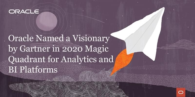 OracleAnalytics's tweet photo. Get an Augmented 20/20 Vision. @Oracle Named a Visionary by @Gartner_Inc in 2020 #GartnerMQ for #Analytics #BI platforms https://t.co/vkHIukKtvs https://t.co/TIca4FggDf