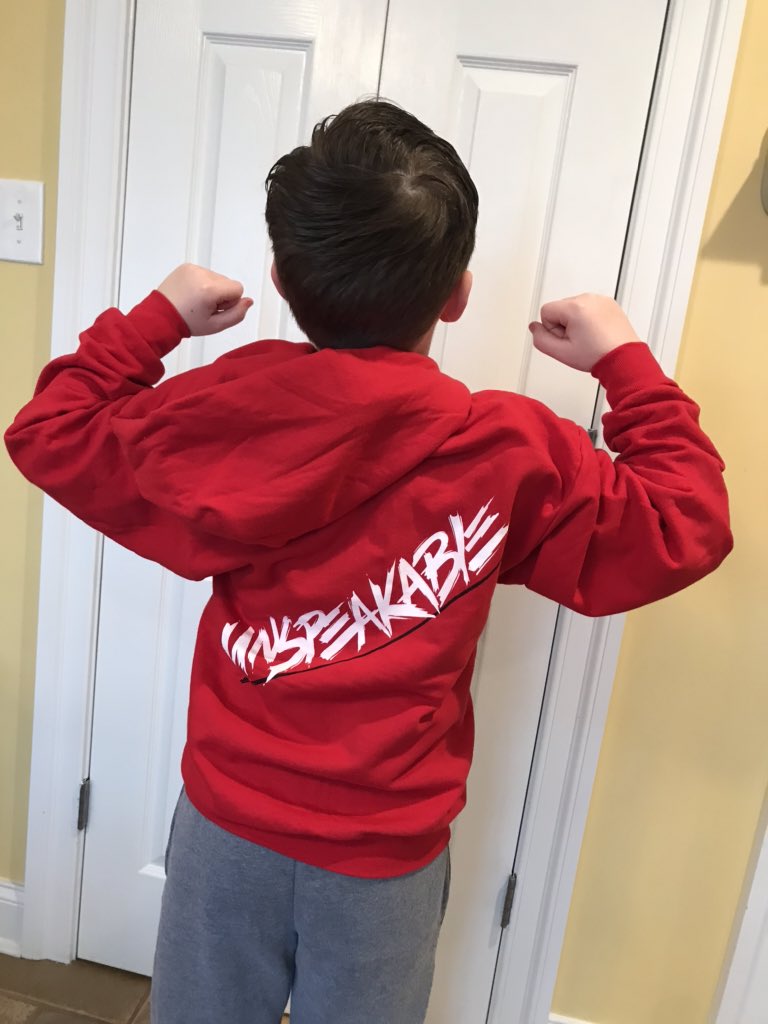 bugbromilow's tweet photo. Excited to wear his @UnspeakableGame merch to school today after getting it for his 9th birthday yesterday ❤️🎈🎂🎈❤️ #unspeakablemerch #happybirthdaycole #9yearsold @IANBROM https://t.co/EawbsCjjMU