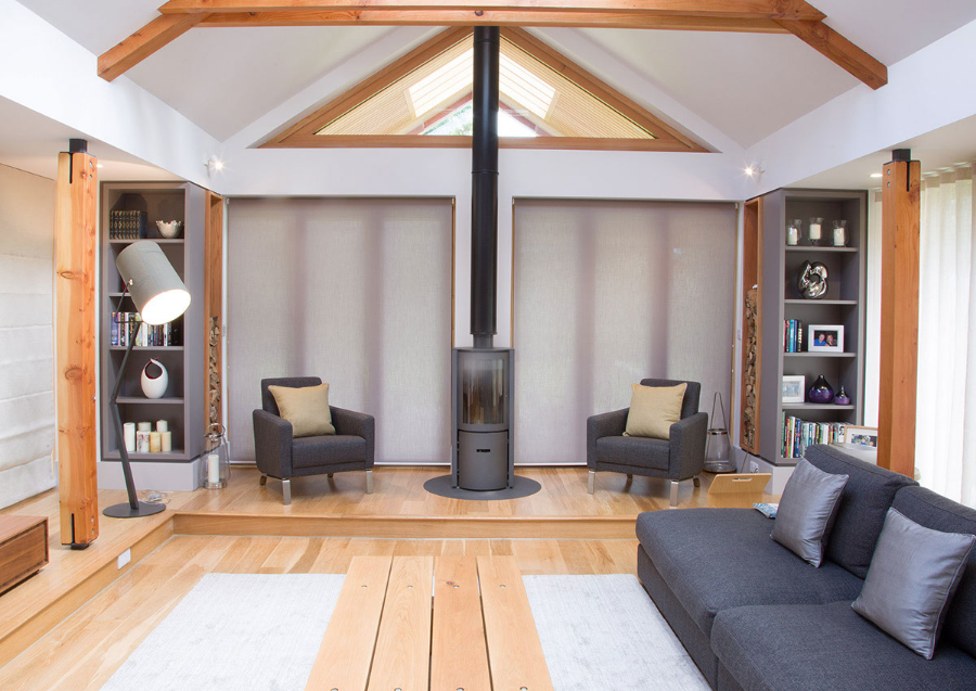 High quality materials are used within this interiors scheme with timber of various types featuring extensively. The warm tones of wood create a domestic ambience enhanced by structural framing, wooden floors and extensive use of timber for both loose and built in furniture.