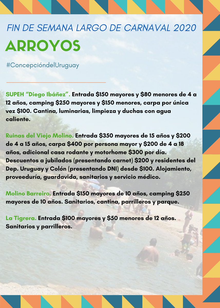 Visita_CdelU's tweet photo. 💥Se acerca el #FindeXXL🥳 
Aquí los balnearios🏖, islas🏝, arroyos🌊, termas💧 y parque acuático⛲️ 
¡a disfrutar!😎

➡️Servicios, tarifas y mucha diversión... 
#BuenMartes #visitáConcepción🏙 https://t.co/T00aZLCF0H