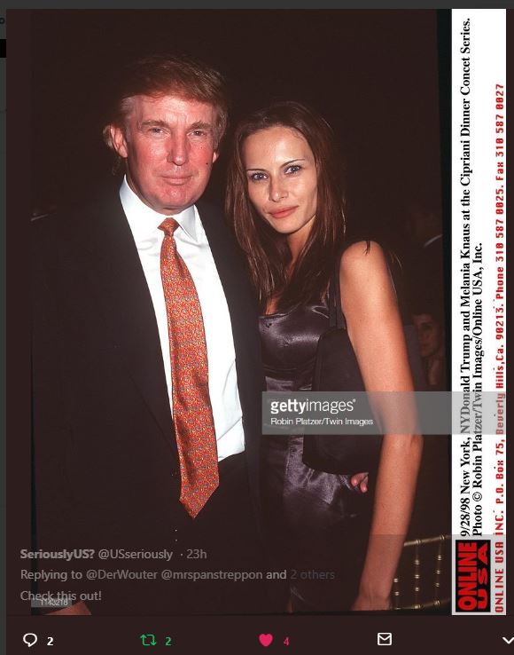 ...I think I know why Melania changed her story. In the first version, there was no reason for her not to go home w/Donald the same night. The second version gives her a veneer of modesty in that she's not that kind of girl. Here she is on that supposed "first date".....