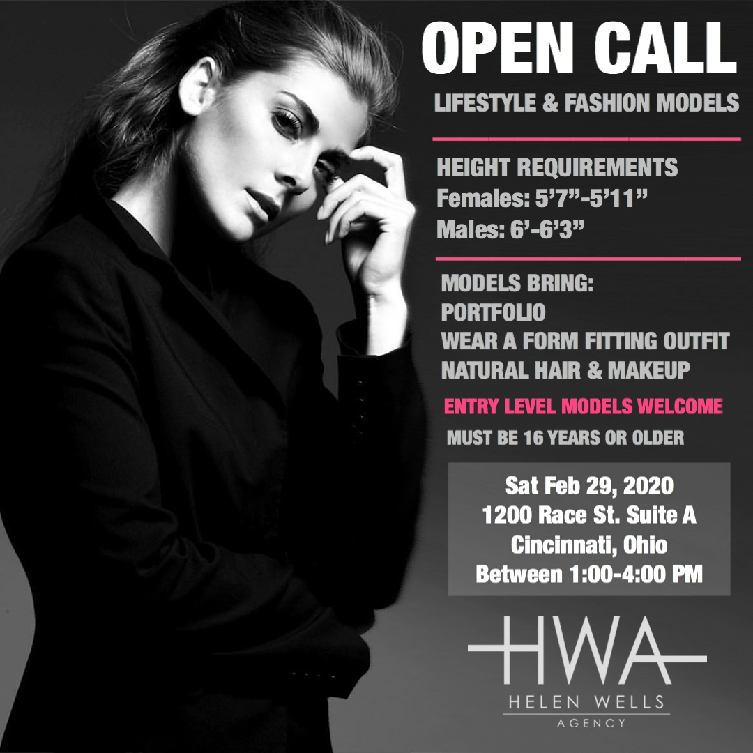 Our Cincinnati office is looking to add new male and female Lifestyle &amp; Fashion Models to our roster! Open call is Sat Feb 29th from 1-4PM in Cincinnatti, Ohio. Questions? Email frontdesk@helenwellsagency.com #cincinnatimodels #ohiomodels #cincinnatievents #ohioevents #opencall