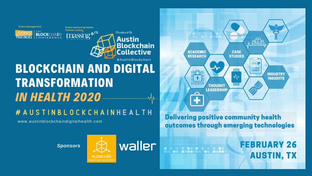 jenmassing's tweet photo. Only 8 days before the #Blockchain and Digital Transformation in Health 2020 Symposium! Are you registered? https://t.co/TYW29mTt67

Join #HealthIT peers on Feb. 26 for an educational day curated jointly by the 
@atxblockcollect &amp; @DellMedSchool
#austinhealth #austintech #atxtech https://t.co/4hCCV5JBrj