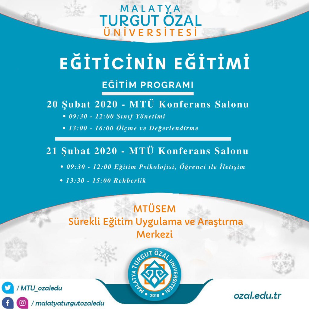 MTÜ’de “EĞİTİCİNİN EĞİTİMİ” başlıyor. 
Tüm akademisyenlerimiz davetlidir. 
.
#mtü #mtüsem #eğitim #süreklieğitim #eğiticinineğitimi #malatya #malatyaturgutözalüniversitesi