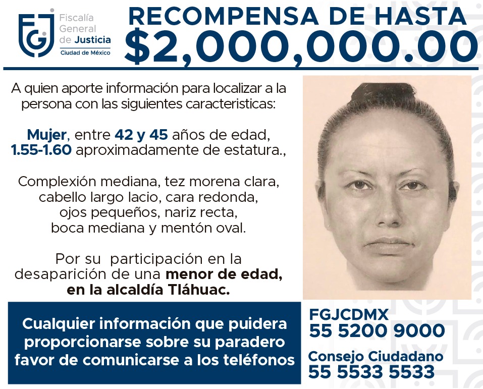 lopezdoriga's tweet photo. Difunde la Fiscalía de la Ciudad de México el retrato hablado de la mujer que presuntamente se llevó a Fátima de la primaria Enrique Rébsamen, en Tulyehualco, el pasado 11 de febrero. 

Detalles: https://t.co/6STHQOJcgy https://t.co/SxORQ8xmaE