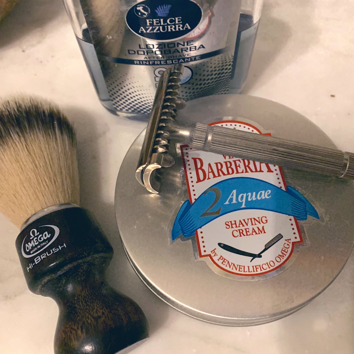 ItalianShaver's tweet photo. SOTD 18/2/19 another kind of Italian shave. Super classic @OmegaBrush #ViaBarberia and #felceAzzurra https://t.co/VzyP5TZUJT