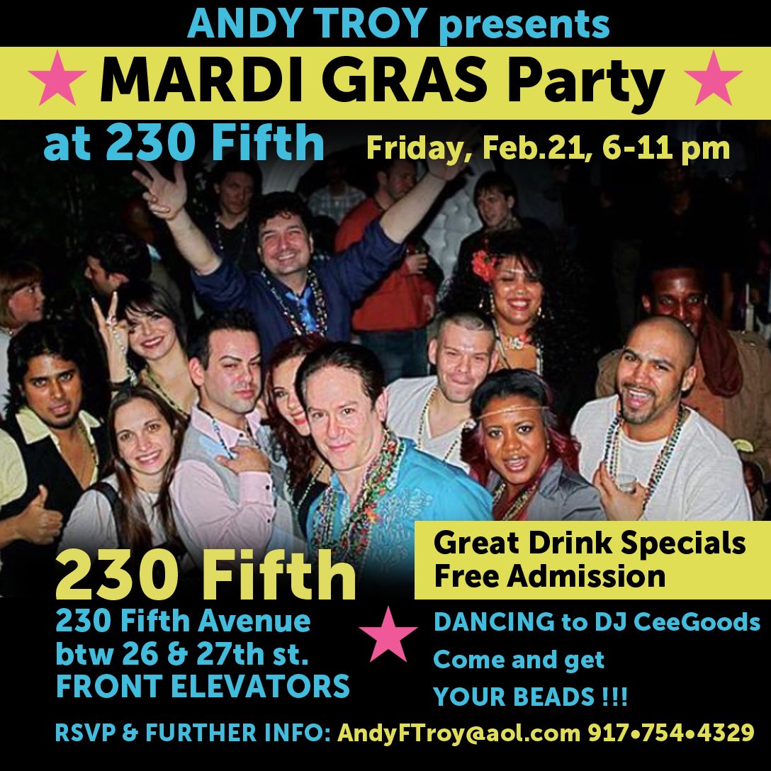 See you there!🥂🎉🎶 #MardiGras2020 #230Fifth #partytime #HappyHour #nyc #afterwork