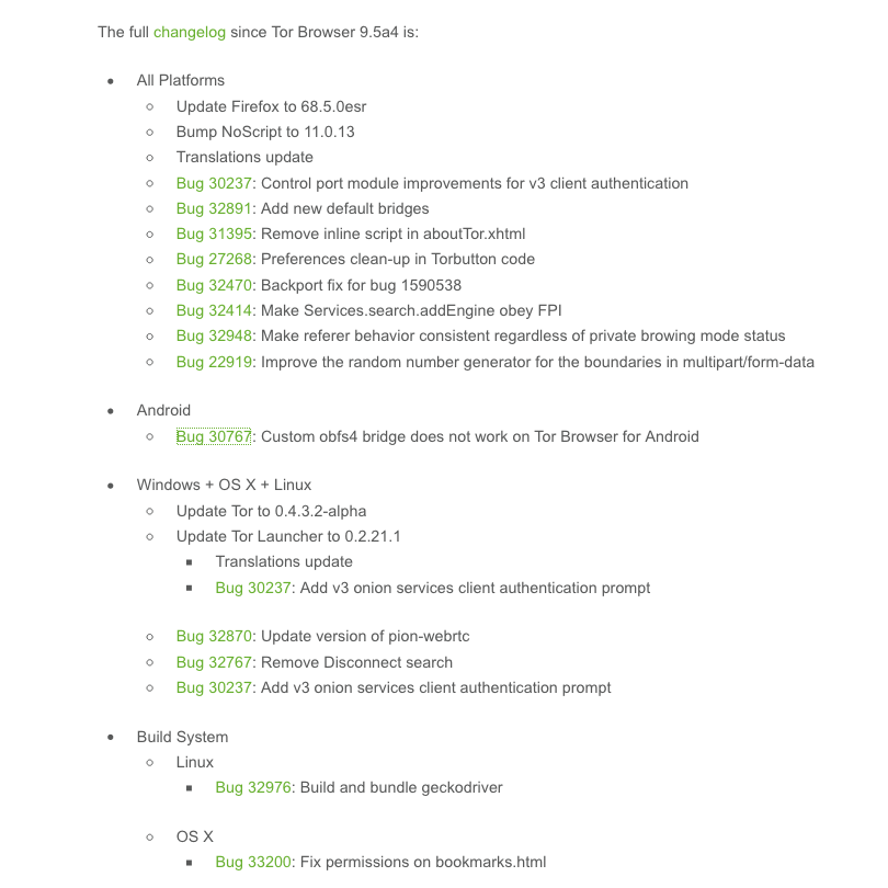 torproject's tweet photo. If you want to help us test features and smash bugs, there's a new experimental version of Tor Browser out now. 

Tor Browser 9.5a5 updates Firefox to 68.5.0esr, NoScript to 11.0.13, and on desktop, Tor to 0.4.3.2-alpha. We also added a new default bridge. https://t.co/D237pmyVLW https://t.co/QxemlPYWxG