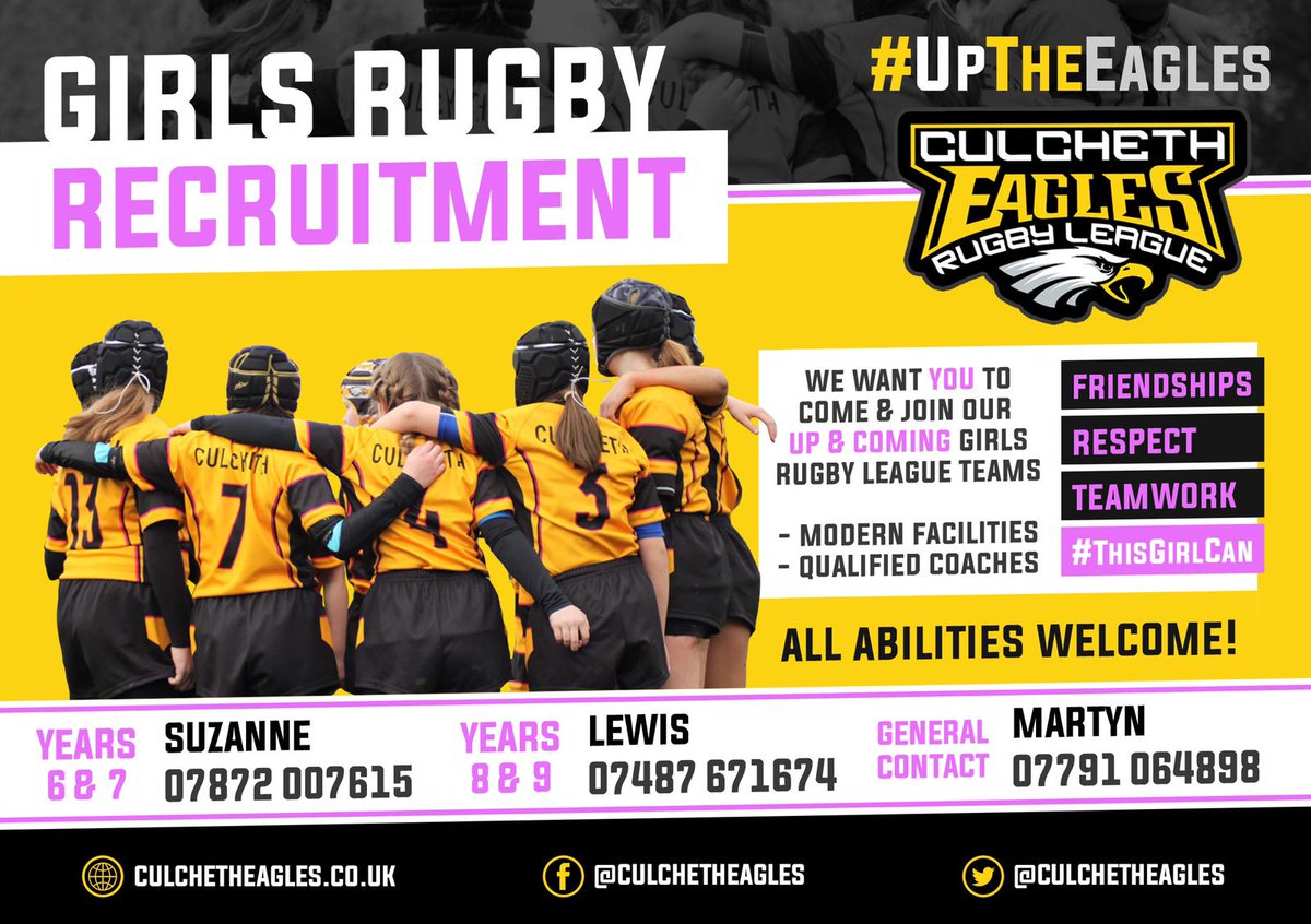 CulchethEagles's tweet photo. Is your daughter looking for a new challenge? Girls rugby is a fast growing sport. Come &amp; be part of the revolution

We have under 12s &amp; 14s teams playing games, a plan for 16s next season &amp; a mini section where young girls can train and build confidence!
#GirlsCan
#UpTheEagles https://t.co/DsAXaCZLjk