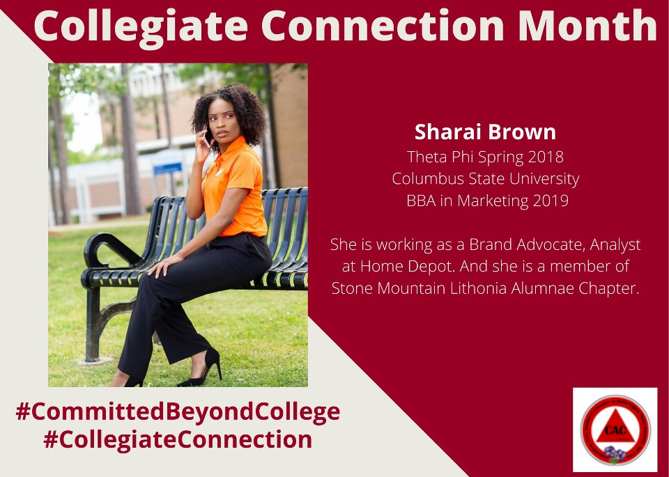 CAC_Chapter's tweet photo. Today’s Collegiate Connection Month spotlight is Sharai Brown! #CommittedBeyondCollege #CollegiateConnection #CACDST https://t.co/mn0620xNAg