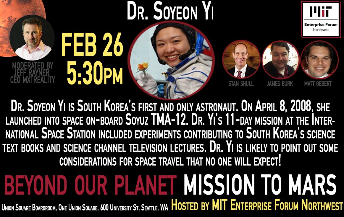 MXTreality's tweet photo. Dr. Soyeon Yi @MsCoolAstro is the worlds Coolest Astronaut π©π»βππ
She experienced 12G force upon re-entry!π«
Dr. Yi is a panelist at the @MITEFnw Mars Event - Feb 26 5:30pm Union Square Boardroom, Seattle
More info:
https://t.co/TEX4fU9hOcβ¦
#MarsMIT #MarsMission #Mission2Mars https://t.co/wJOUoU75Wm
