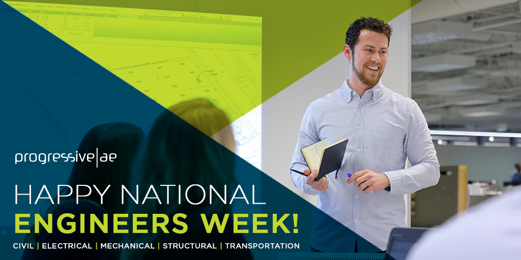 ProgressiveAE's tweet photo. Happy National Engineers Week! We wanted to take a moment to recognize and #celebrate all of our dedicated and knowledgeable engineers. #Eweek2020 #differencemakers #progressiveae #experts https://t.co/rw3MUMFtFj