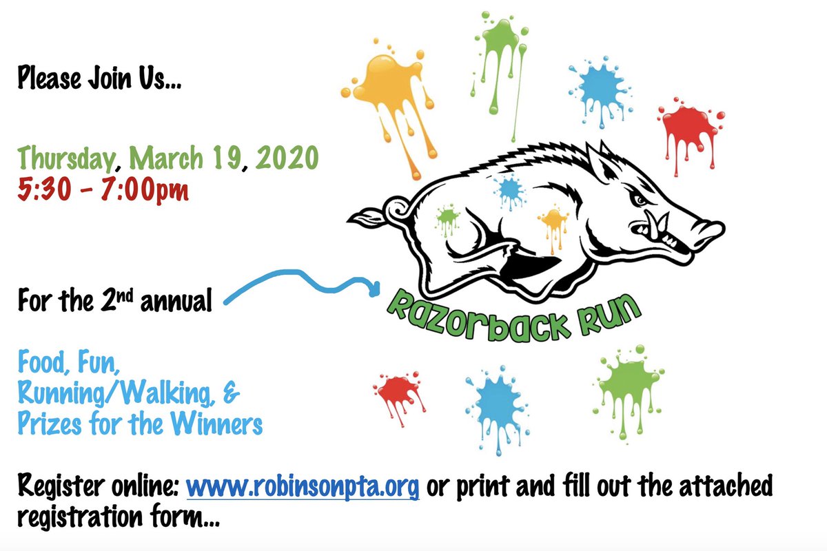 TheRobinsonPTA's tweet photo. Robinson PTA is hosting #rmsrazorbackrun #robinsonproud #rmsrazorsbacks #planopta @Plano_Schools @RobinsonRazorb1 https://t.co/cE4Z7k0eFr