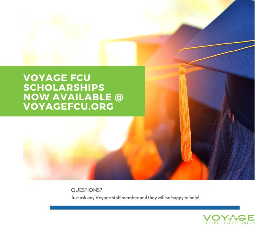 VoyageFCU's tweet photo. If you or a loved one are a Voyage member and will be attending college next year, make sure to apply for one of our scholarships! Going to school can be expensive to make sure to take advantage of every scholarship opportunity.

#collegebound #scholarships #BeaFinancialVoyager https://t.co/Y9mxXEXtUF