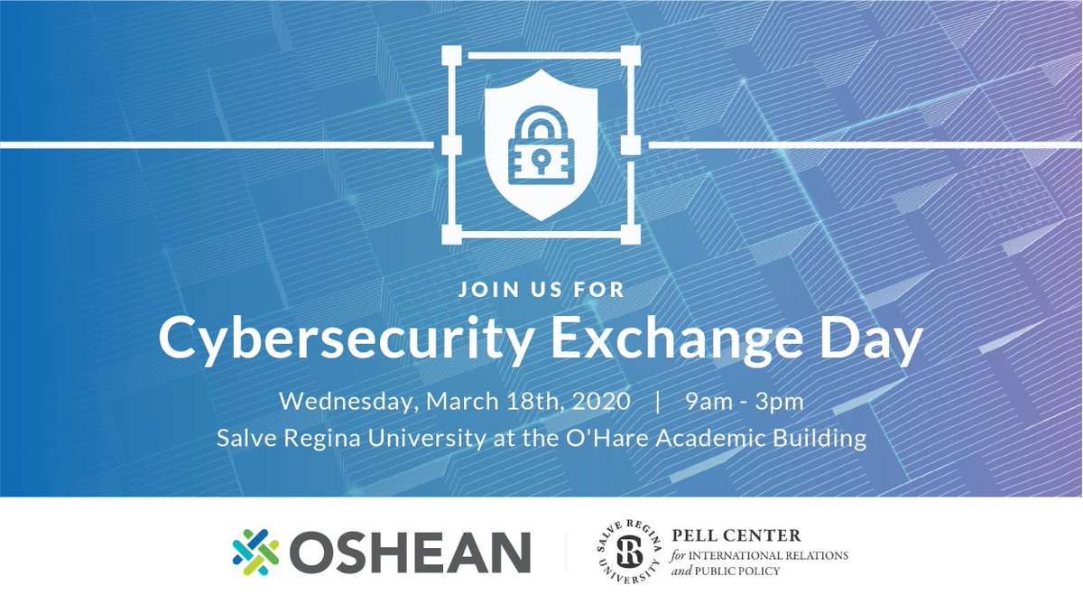 osheanRI's tweet image. Be sure to register for Cybersecurity Exchange Day hosted by @osheanRI and @pellcenter @SalveRegina on 3/18. We're excited to connect with fellow IT professionals to chat about #cybersecurity. Register: bit.ly/2RsFzMM #CSED20